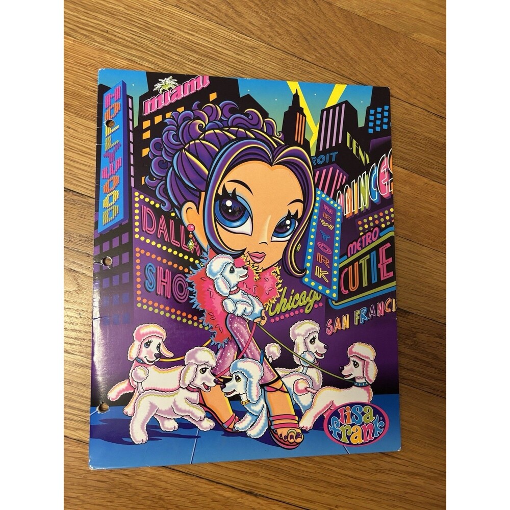 Lisa Frank Glamour Girl City Poodle Folder 2 Pocket Vintage Y2K 3 Hole 2002